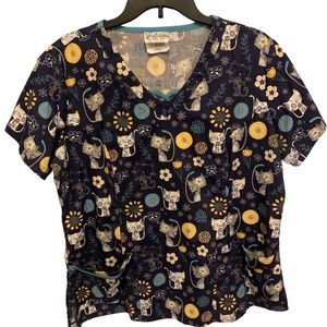 Women’s UA Scrubs Navy Blue Animal Print V-Neck Scrub Top